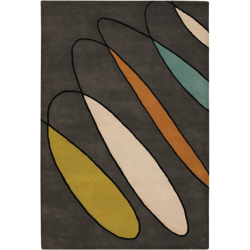 Tapis contemporain touffeté à la main Corrric Studio® Iric gris / crème / vert / orange / bleu / noir