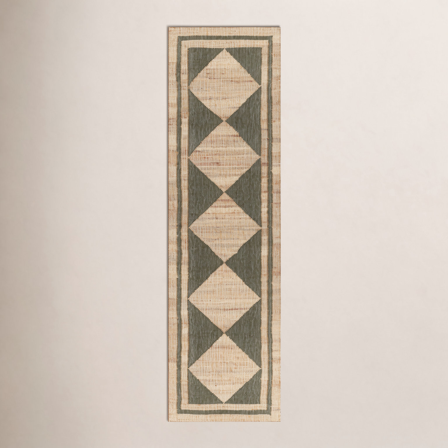 Orchard Green Hand-Woven Geometric Jute Rug, Runner 2'3" X 8'