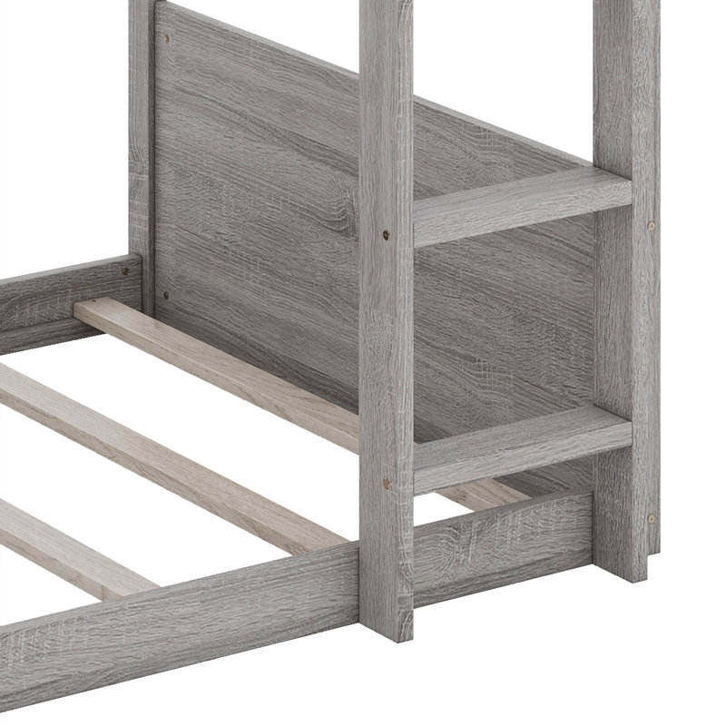 Twin Over Twin Floor Bunk Bed, Antique White