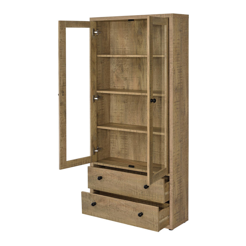 Bogard 4-Shelf Glass Door Tall Cabinet With Drawers, Brown