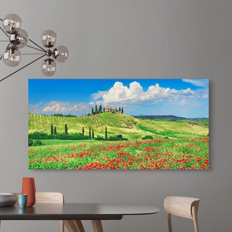 Farmhouse With Cypresses And Poppies, Val D'Orcia, Tuscany by Frank Krahmer - Wrapped Canvas Print, 50cm H x 100cm W x 4cm D