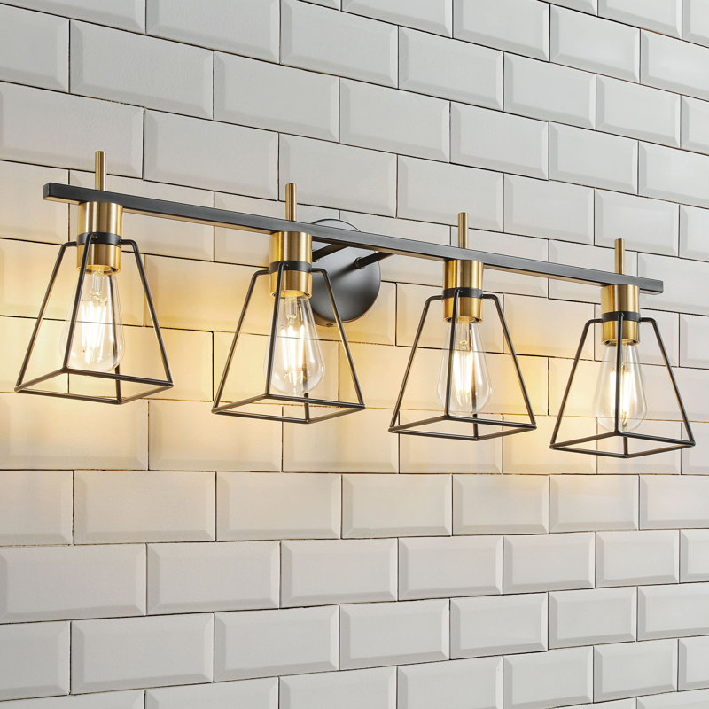 4-Light Mid-Century Bathroom Vanity Light Fixture, Black/Gold