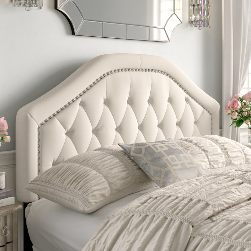 Tête de lit tapissier à panneau en métal Danni, Mélange de polyester ivoire, Double / grand