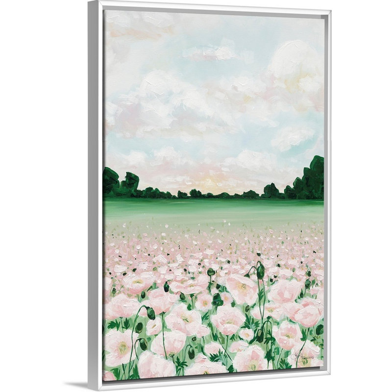 Coquelicots roses-reproduction d’art sur toile, Cadre blanc, H 38 po x l 26 po x P 1,75 po