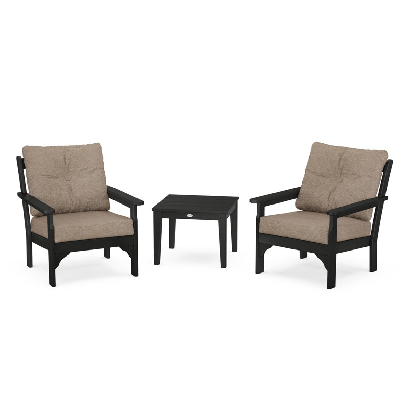 Vineyard 3-Piece Deep Seating Set, Black, Spiced Burlap