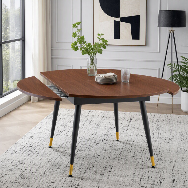Extendable Dining Table with Walnut MDF Top and Legs