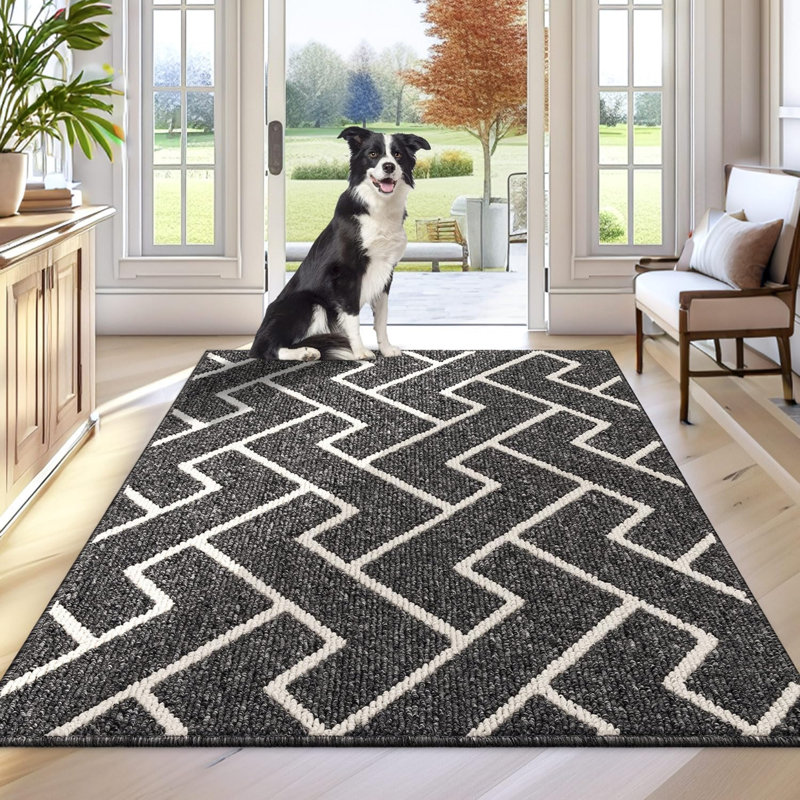 Seriah Non-Slip Geometric Indoor Doormat, Black