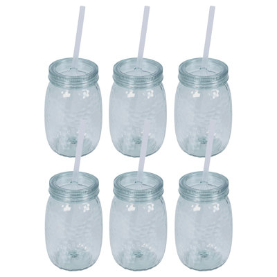6 X Drinking Glass With Straw
