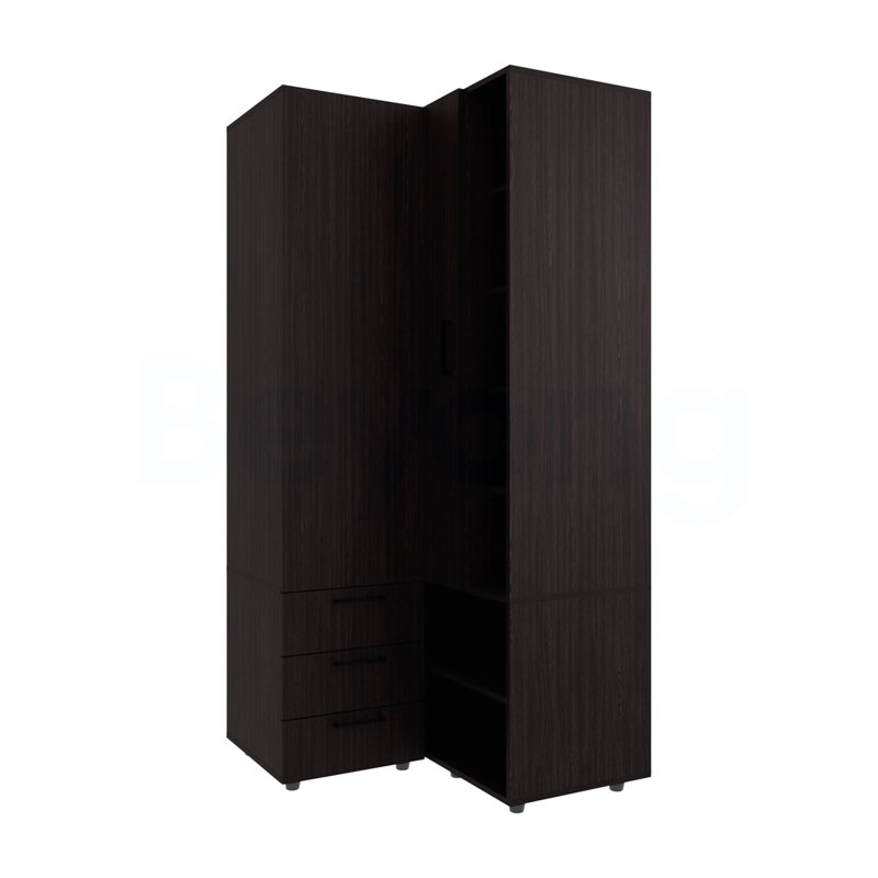 Armoire Wenge avec rangement ouvert et 2 tiroirs, Wengé