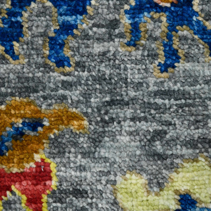 Tapis gris en laine noué à la main Blu Blu, Rectangle de 2 pi x 3 pi