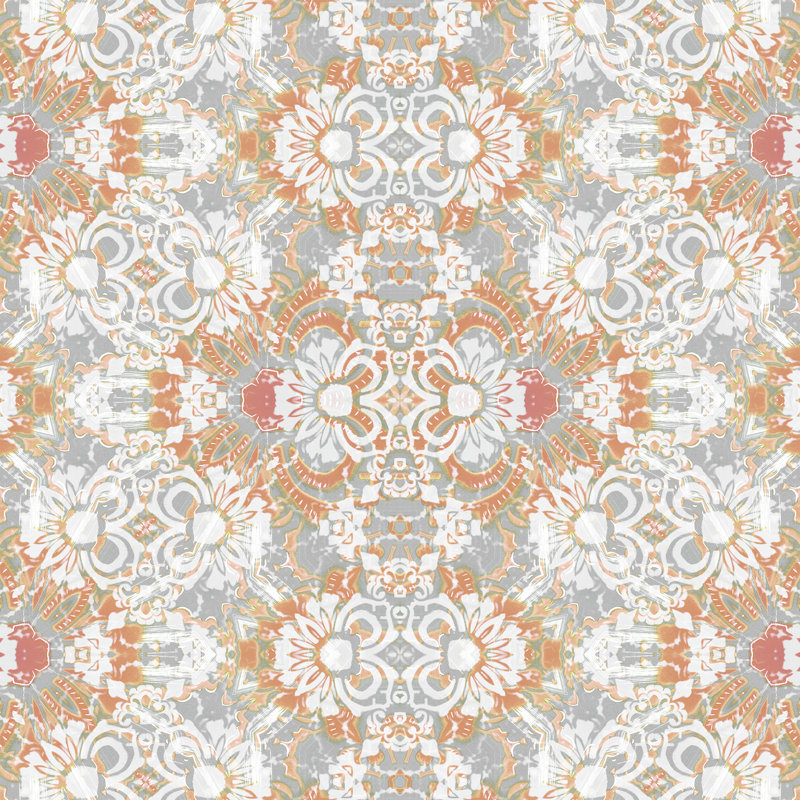 Carmen | Abstract Floral Wallpaper Double Roll, Gray/Pink/Orange/White