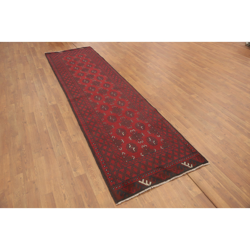 Geometric Oriental Afghan Runner Rug 3x9