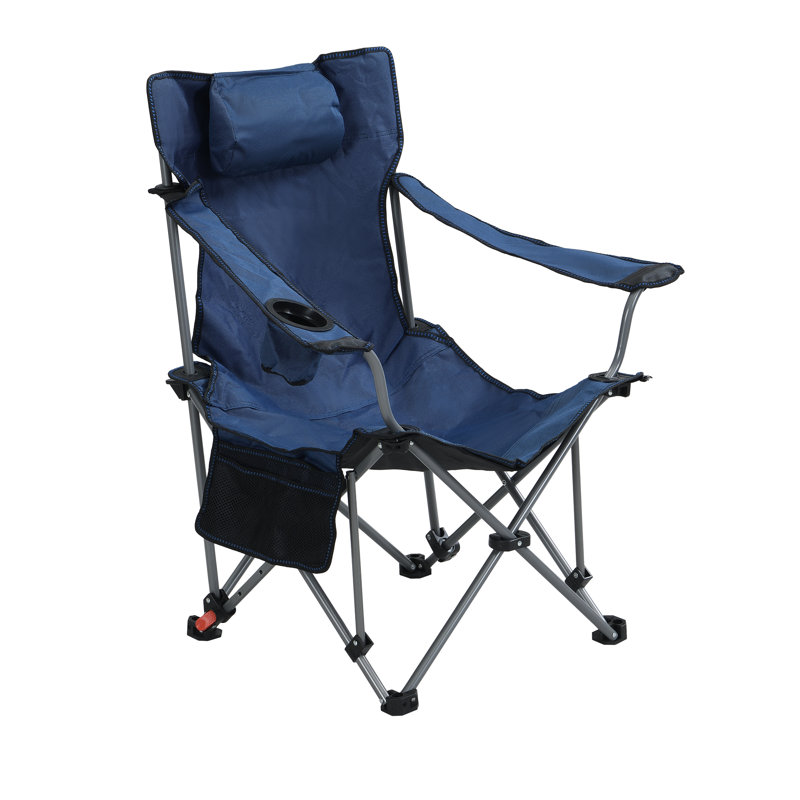 Portable Dark Blue Folding Outdoor Camping Chair, Three - Level Adjustable Reclining, Side Pockets, Cup Holder, Carry Bag, Comfortable Seating For Beaches And Fishing Strong Frame, Ideal Picnics,