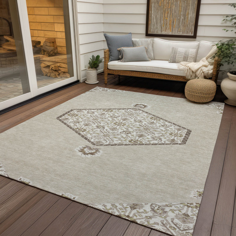 Tapis intérieur / extérieur beige Riven , 9 pi x 12 pi