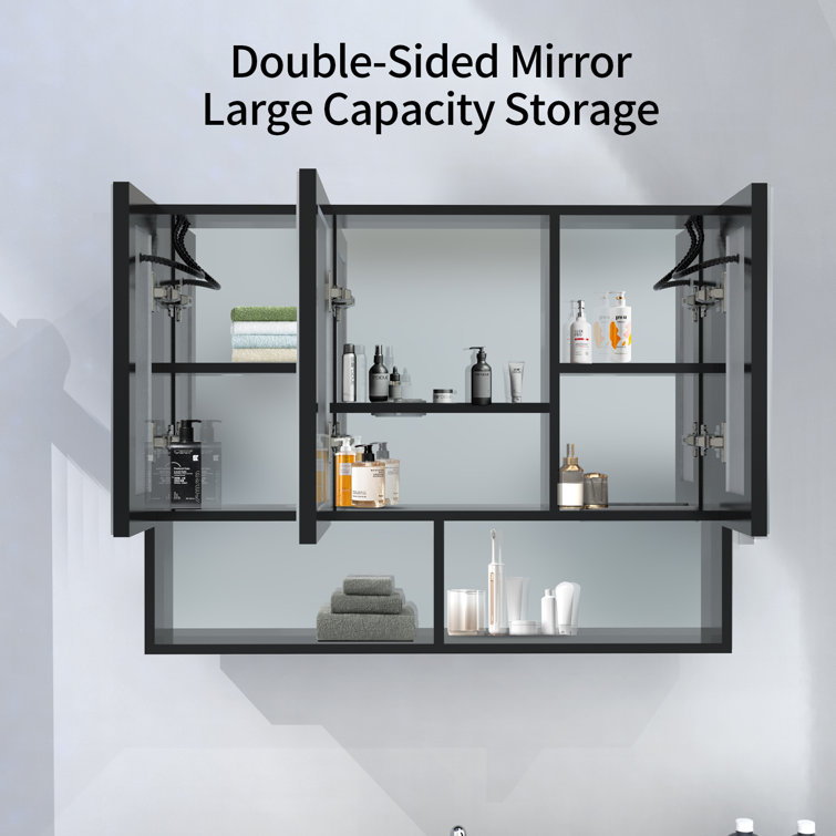Ebern Designs 4403BFBF30E54E22AFB30C6E23F43605 Framed Medicine Cabinet with 2 Adjustable Shelves Finish: Black/Golden