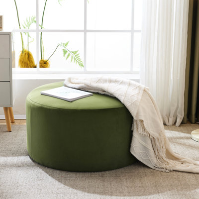 Velours olive rond - 16,56 pouces de hauteur, 30,69 de largeur, à utiliser comme repose-pieds ou table d'appoint, style élégant et contemporain de luxe confortable