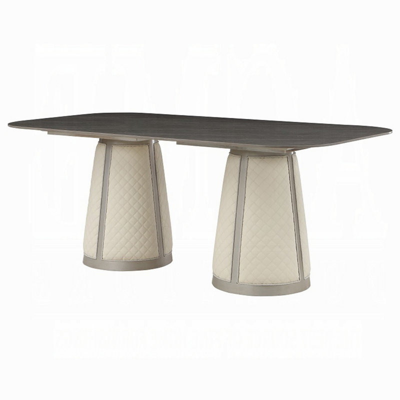 Kyna Dining Table, Gray, 82 Inch Black Sintered Stone Rectangular Top