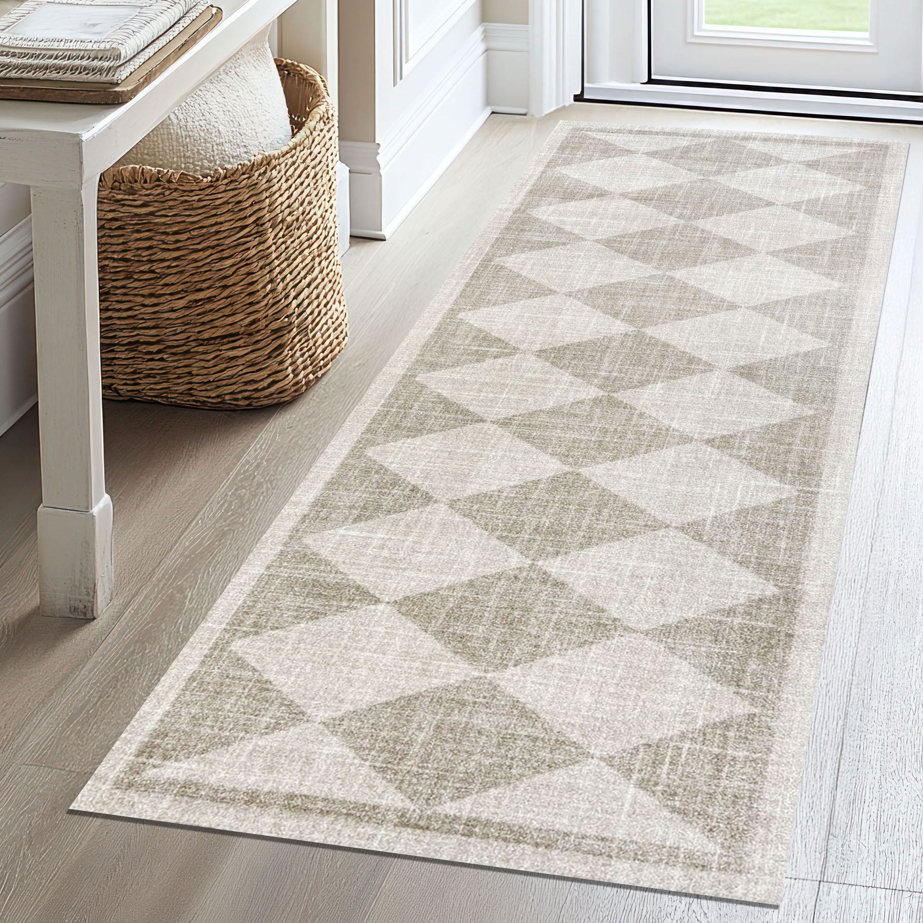 Loon Peak® wash+dry Arthur Diamonds Taupe and Cream Washable Medium Floor Mat | Wayfair