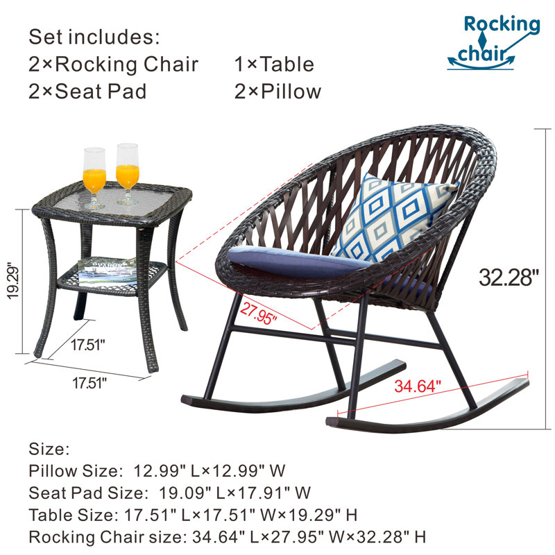 Chaise berçante d'extérieur avec coussins Baum, Bleu denim