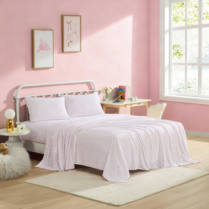 Betsey Johnson Printed Novelty Sheet Sets, Butterfly Love Pink, Twin XL Sheet Set with 1 Standard Pillowcase