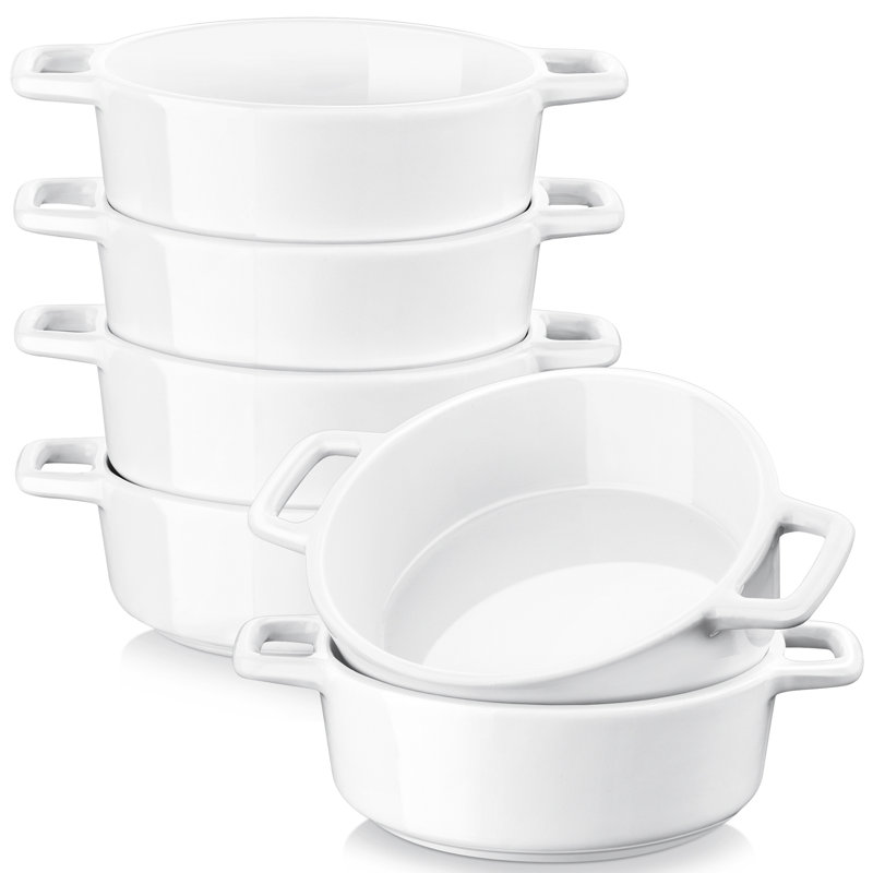 LOVECASA Round Porcelain China 6 Piece Au Gratin Dish Bakeware Set