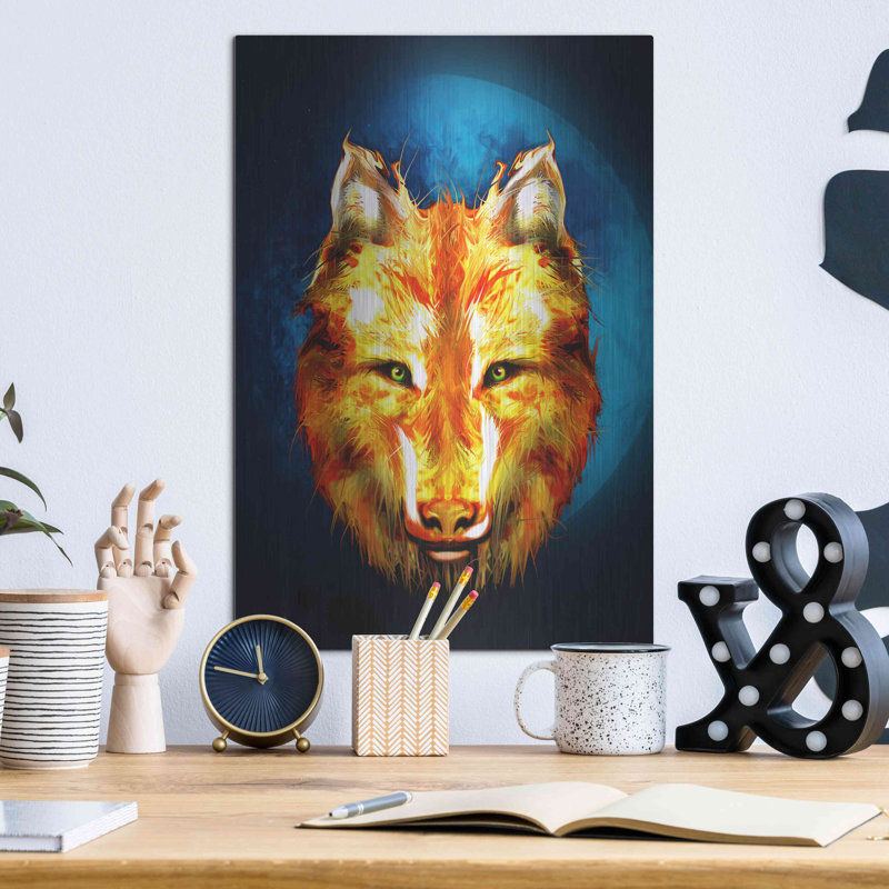 «Lone Wolf» par Michael Stewart sur métal, H 16 po x l 12 po