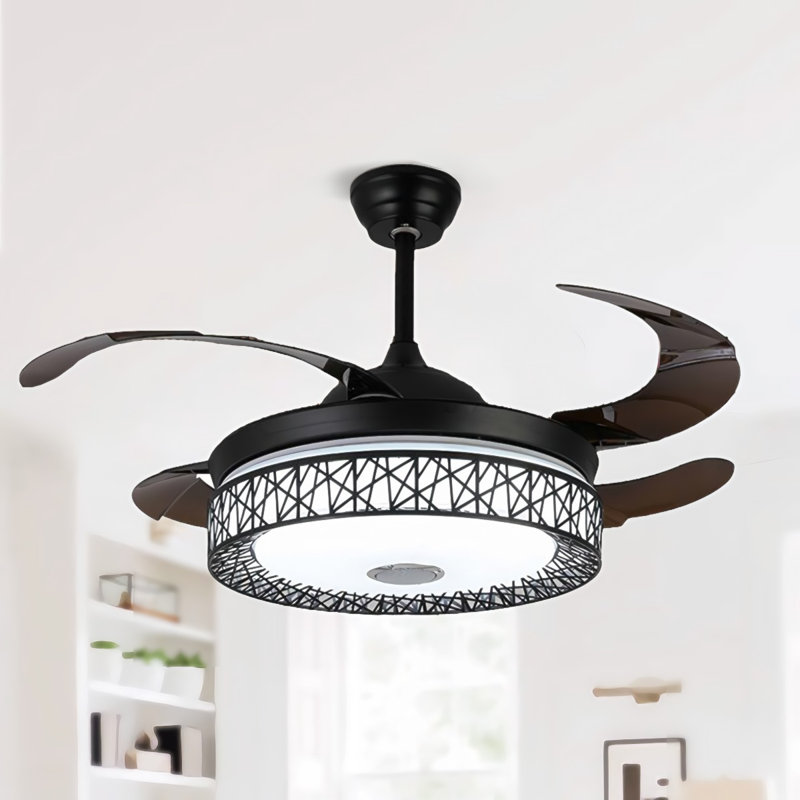 42 Inch Pendant Light - Black Bird's Nest Remote Control Inverter 7 Colour Bluetooth Invisible Fan Light - Perfect For Living Room/kitchen Island/bedroom