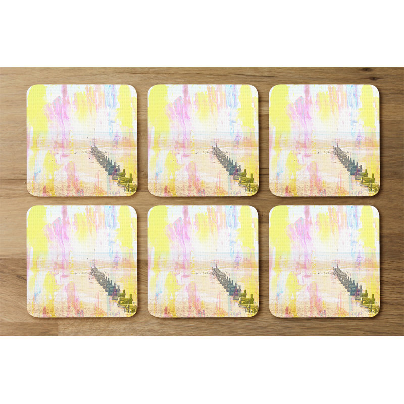 Square 6 Piece Coaster Set, Yellow