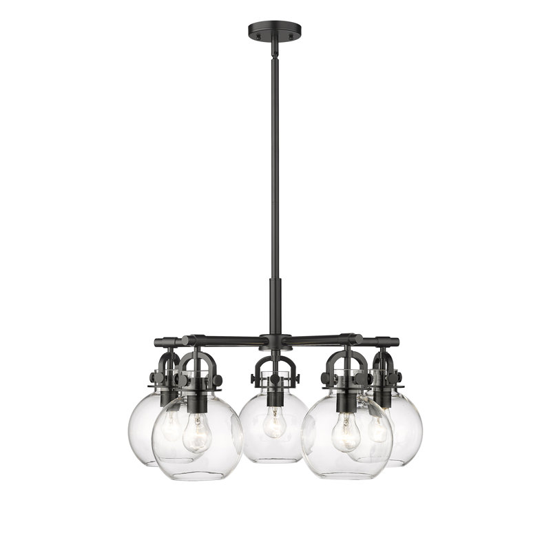 Lustre suspendu 5 lumières Ziyi, Transparent, Noir mat