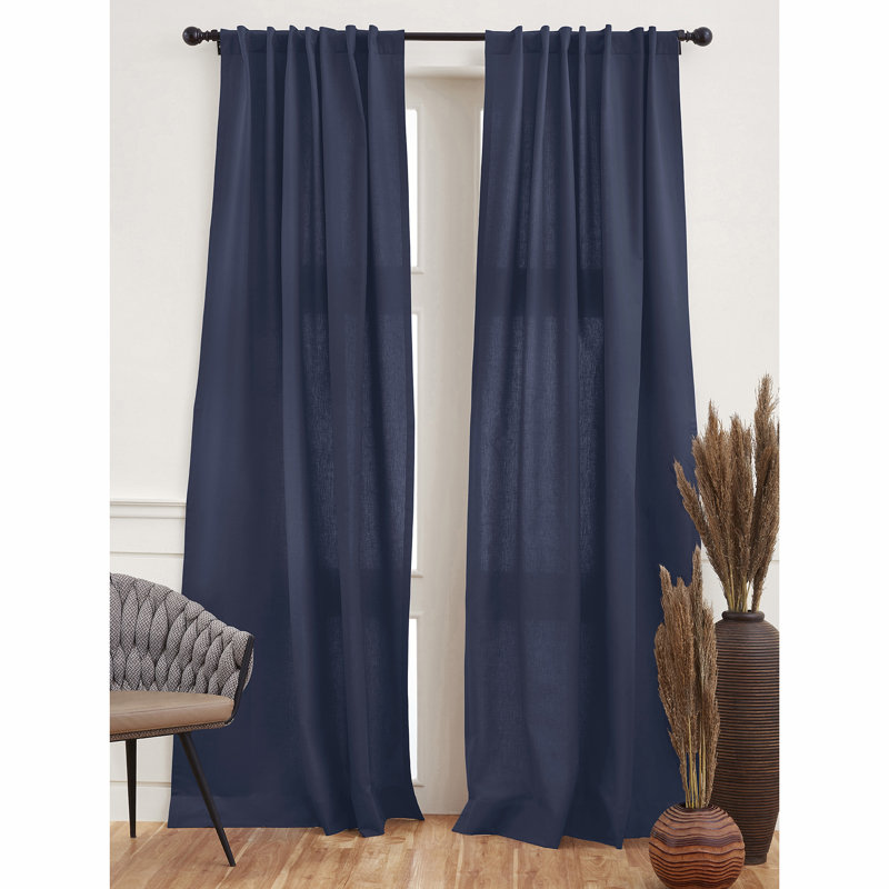 Cotton Linen Curtain with Rod Pocket, Navy, 52" W x 84" L
