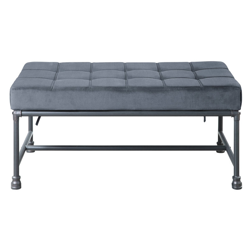 Grey Velvet Bench For Bedroom - Industrial Metal Legs A Classy Inspired Comfort And Style
