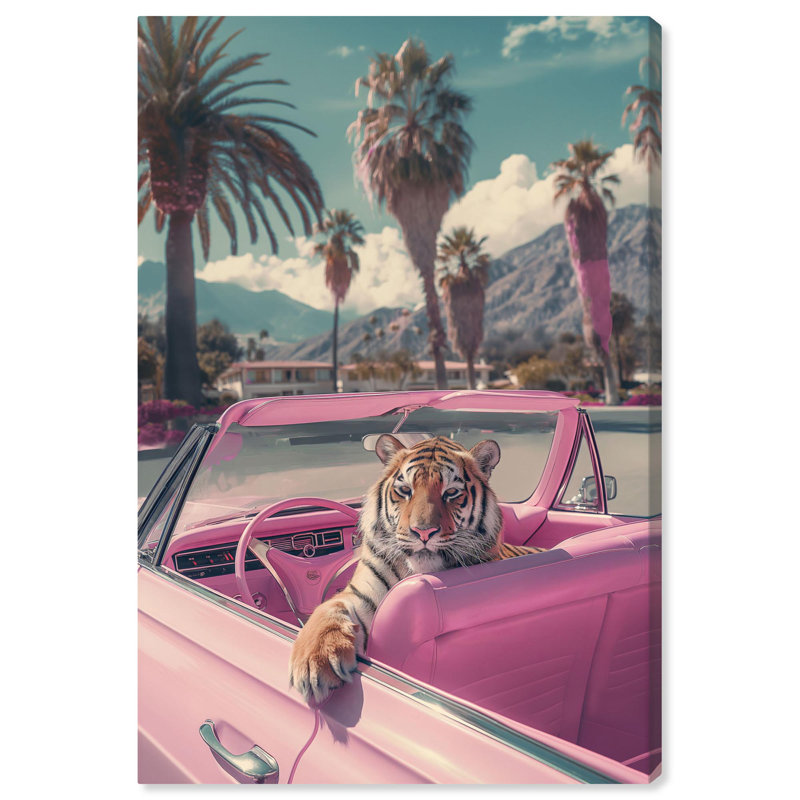 Pink and Blue Coastal Tiger Canvas Wall Art, 15" x 10"