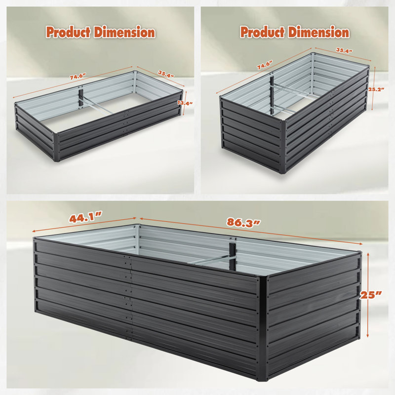 Galvanized Steel Raised Garden Bed - 6x3x1/6x3x2/8x4x2FT Rustproof Planter Box for Vegetables, Flowers, Herbs