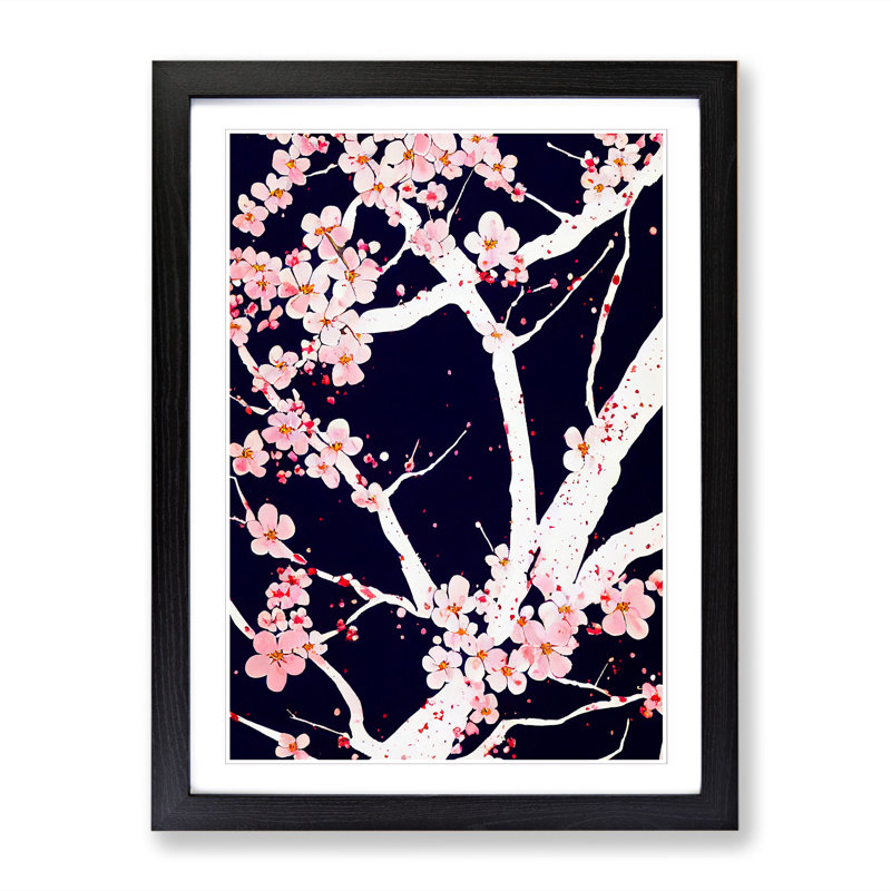 Cherry Blossom Tree Splatter Vol.3 - Single Picture Frame Print, 64cm H x 46cm W, Black Framed