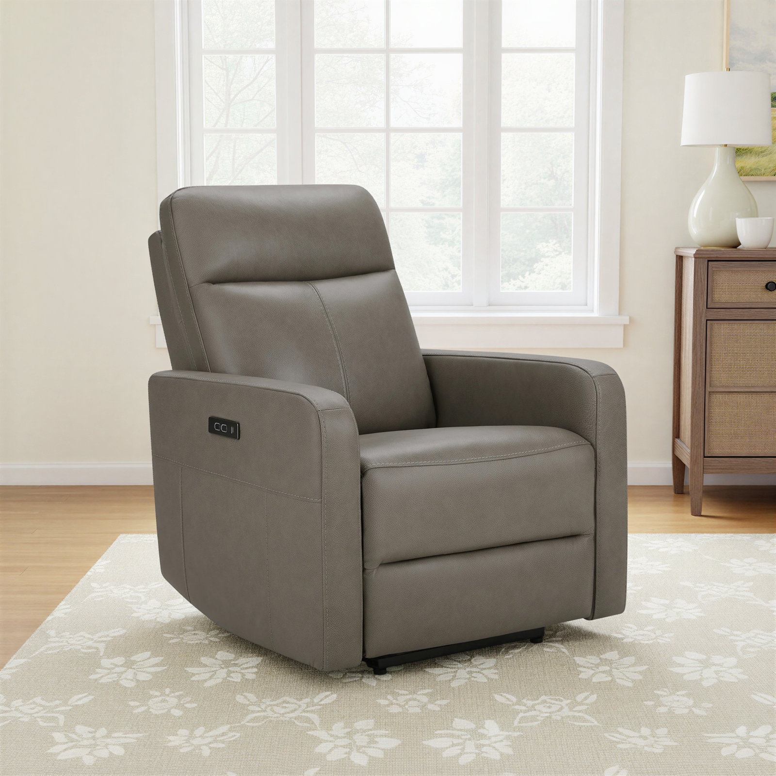 Leena 33" Genuine Leather Power Recliner, York Taupe