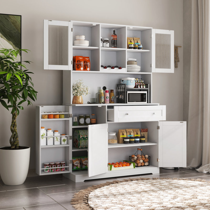Armoire de rangement pour garde-manger, armoire à café autoportante avec 14 tablettes et tiroir