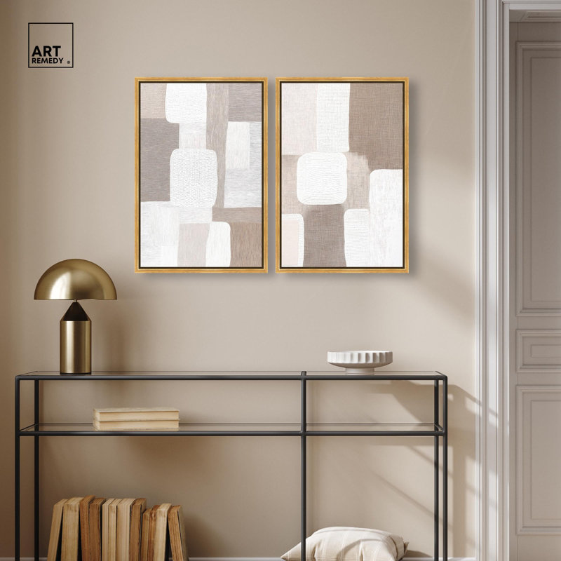 Ensemble de toiles « Stucco Squares » - Décoration murale moderne par Art Remedy, cadre noir, 10 x 15, 37" H x 25" W