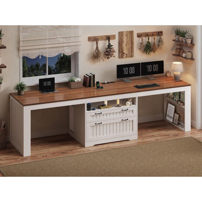 Farmhouse 94.5" Office Desk Computer Desk with Large File Drawer