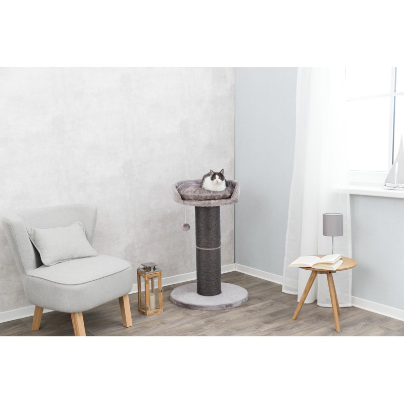 Gray Sisal 35" Cat Scratching Post with Plush Bed and Toy