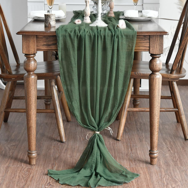 Sage Green Boho Gauze Wedding Cheesecloth Table Runner 300 cm | Seasonal Spring Bridal Fabric Kitchen Dining Holiday Table Decor for Home Party