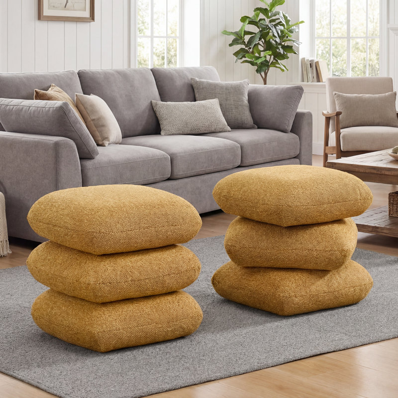 Upholstered Swivel Footrest Round Accent Ottoman, Yellow