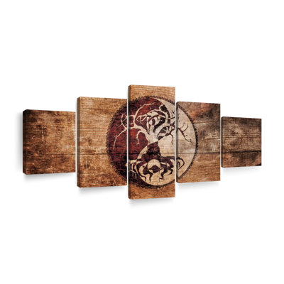 " Yin Yang Wood Style Tree Multi Piece Canvas Print " by AppleWood Designs 5 - Pieces