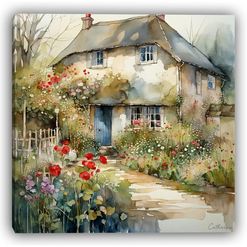 "Country Bloom Cottage" Wrapped Canvas Wall Art, 30'' H x 30'' W