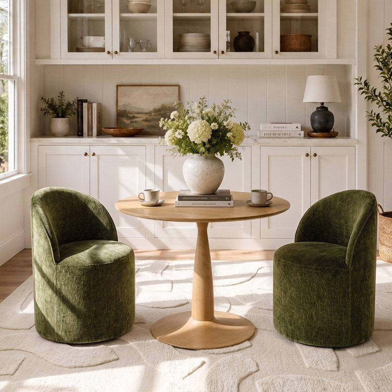Ensemble de table de salle à manger pour 2 personnes avec table ronde et 2 chaises roulantes rembourrées avec roulettes cachées