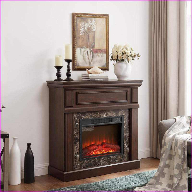 Cadre de cheminée, fini cerisier classique, l 41,34 po x P 14 po x H 40 po, foyer non inclus | Cerise | Panneau de fibres à densité moyenne
