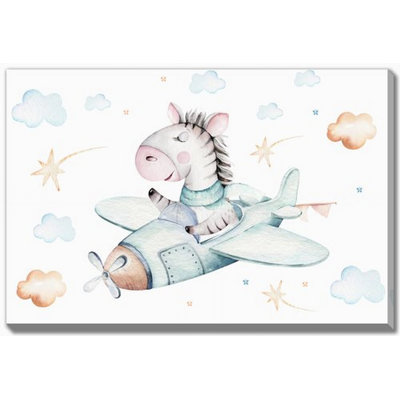 Zebra On Plane Canvas Wall Art