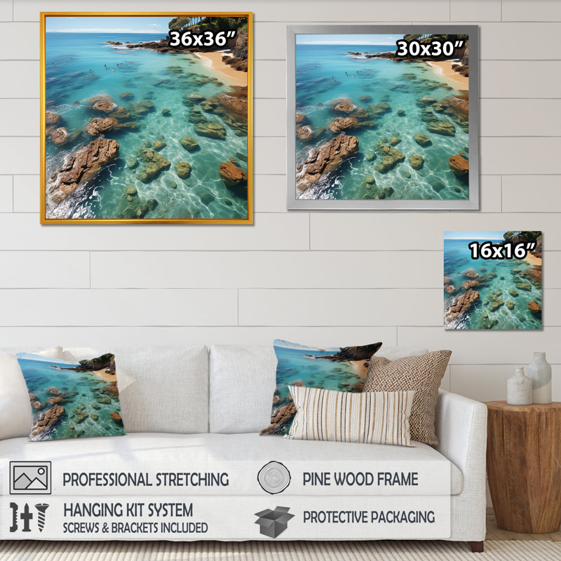 Vue aérienne de Blue Calm Beach - plage, art mural, Toile tendue, H 30 po x l 30 po x P 1,5 po
