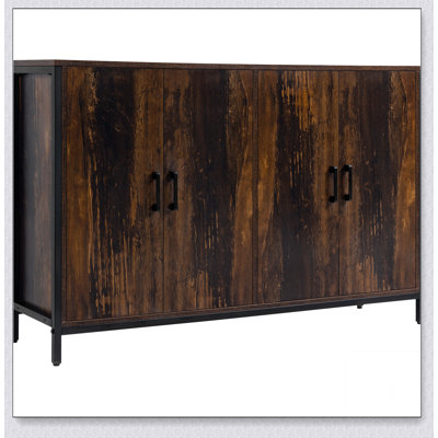 Buffet industriel avec tablettes réglables - structure en acier, finition grain de bois, conception anti-basculement