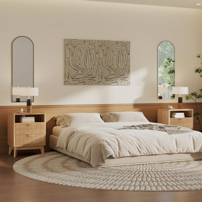 Table de chevet en bois avec station de charge, table de chevet cannelée et commode Rh table 