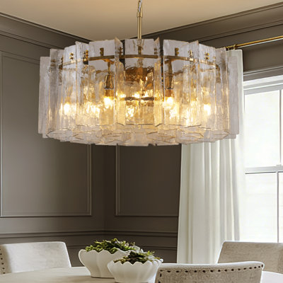 Friedhardt 35.43'' W 12-Light Dimmable Drum Metal Chandelier with Glass Shade